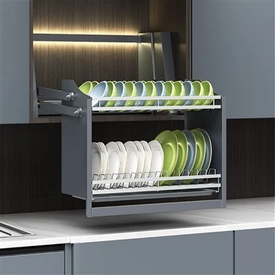 Estante para platos con cesta elevadora eléctrica de metal para cocina